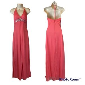 Studio 1940 Pink Sequins Formal Long V-Neck Dress Size 6